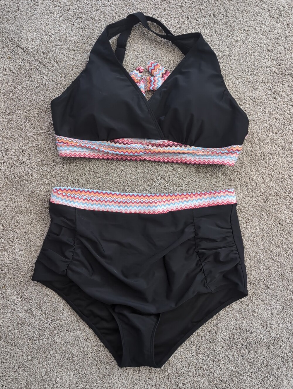 Women's NWOT Hanna Nikole Two Piece Black Patterned Bikini Sz. 16W